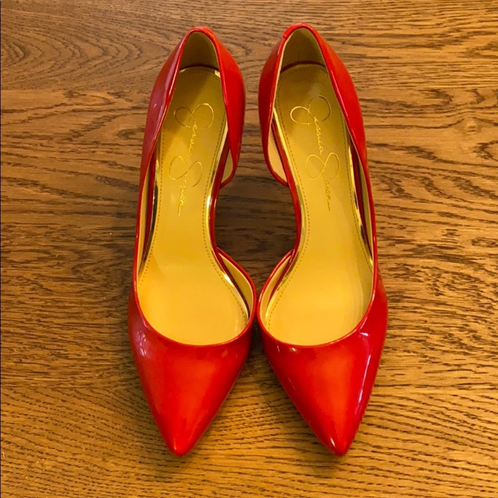 Red patent leather heels